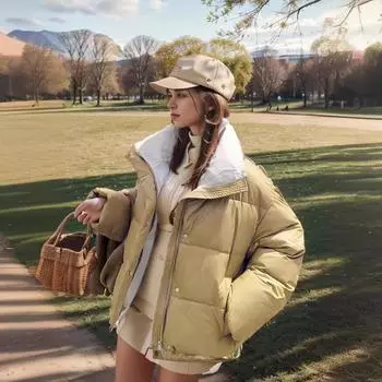 С капюшоном и лацканами, хлопковая одежда для женщин 2024 года, зимняя корейская версия, свободная, большая версия, теплая одежда из хлеба M чёрный