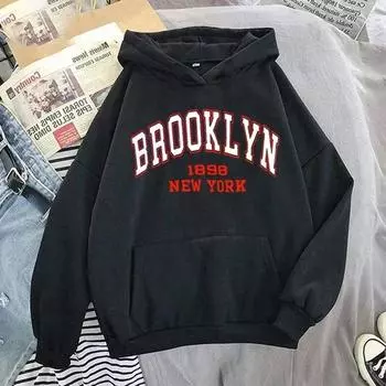 С капюшоном и принтом в виде букв Бруклин, модная толстовка с капюшоном для детей, хип-хоп, уличная женская одежда в стиле Нью-Йорк, осенняя толстовка с капюшоном для женщин S