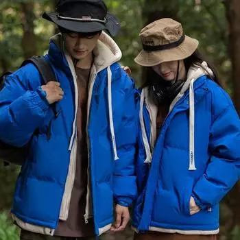 С капюшоном на хлопковой подкладке мужские поддельные два на хлопковой подкладке мужские пары хлеб одежда зима новый пуховое хлопковое подкладочное модное пальто группа 4XL
