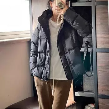 С капюшоном пуховик женский зима 2024 новый маленький короткий повседневный модный приглаженный M хаки