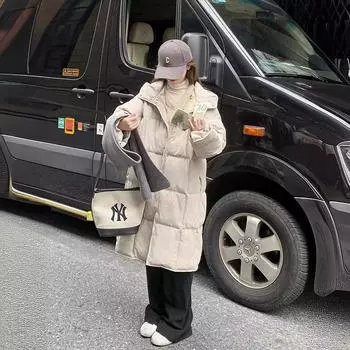 С капюшоном средней и длинной длины пуховая хлопковая одежда женская осенне-зимняя модная свободная хлопковая одежда куртка S