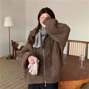 С капюшоном свитер Twist осень-зима свободного покроя вязаный кардиган женская верхняя одежда с длинным рукавом крючком 63cm