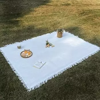 С кисточкой вафельная скатерть удобный коврик для лужайки на открытом воздухе весенний тур S белый