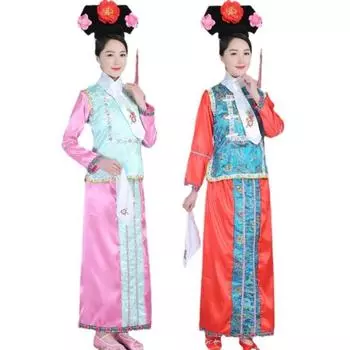 С китайским стилем обруч для волос династии Цин Ge Ge одежда принцессы Hanfu платья для детей 150cm синий