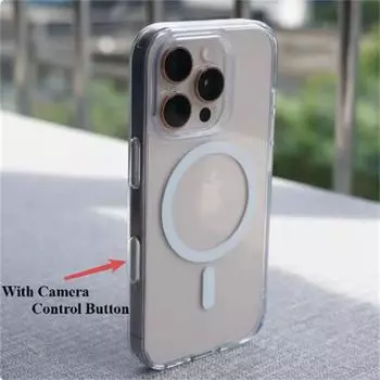 С кнопкой защиты камеры прозрачные магнитные чехлы для iPhone 16 Pro Max 16 Plus для чехла MagSafe ультратонкий жесткий чехол для ПК iPhone 16 Pro Max