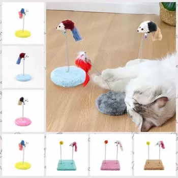 С колокольчиком Когтеточка для кошек с мышкой Весенняя игрушка для кошек и мышей Весенний стержень с перьями Self-Hi