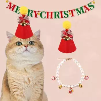 с колокольчиком Pet Рождественская шапка шарф регулируемый кошачий рождественский ошейник для щенков кошек L-Style A