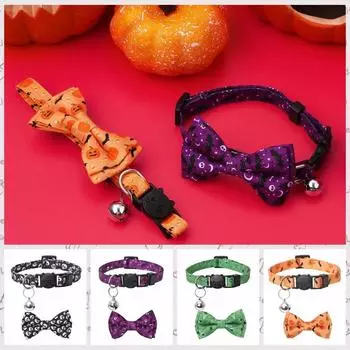 С колокольчиком Тыквенный щенок Ожерелье с колокольчиком Бантик Кошачий Галстук-бабочка Хэллоуин Кошачий ошейник Хэллоуин фиолетовый
