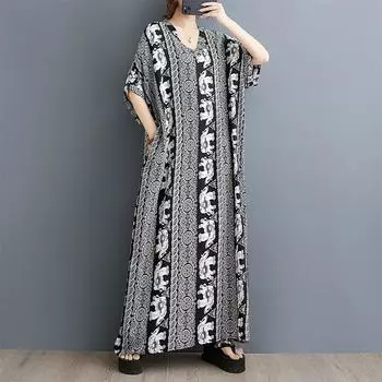 С короткими рукавами, большие размеры, хлопковое атласное винтажное платье в полоску с животным принтом, новые платья для женщин, повседневное свободное длинное летнее платье