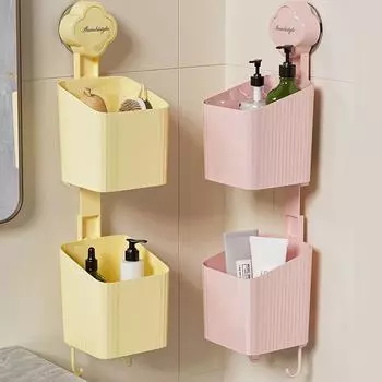 С крючком для ванной комнаты, присоской, полка для хранения без дырокола, сливаемая, угловая, съемная, пластиковая, для хранения имбиря и чеснока