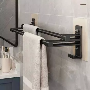 С крючком, двойной штангой для полотенец, держатель для полотенец для душа без проколов, многофункциональная вешалка для полотенец для кухни 40cm чёрный