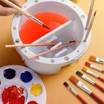 с крышкой Ведро для мытья кистей 3-в-1 Держатель для кистей/Цветовая палитра Держатель для кистей Пластиковая шайба для кистей белый