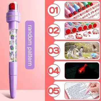 С легкой печатью роликовая ручка-штамп 5 в 1 ручка для выдувания пузырей ручка-барботер со штампом детская игрушка F