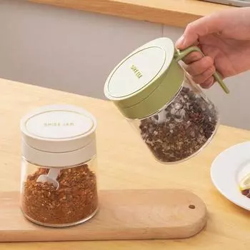 С ложкой, стеклянная банка для специй, герметичная бутылка для приправ, многоцелевая бутылка для хранения специй, для хранения продуктов белый