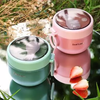 с ложкой термоконтейнер для завтрака 600 мл вакуумная термобанка мини-изолированная чашка для супа завтрак white-plastic liner