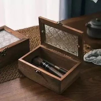 S/M/L Цветочный стеклянный ящик для хранения Винтажный шкаф для хранения из цельного дерева Настольный сортировочный переворачивающийся деревянный ящик Украшение для косметического столика