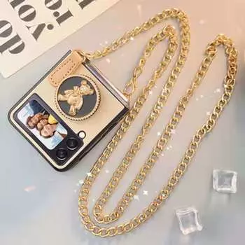 С металлическим ремешком для Samsung Galaxy Z Flip 3 4, модный браслет-цепочка с держателем в виде медведя, чехол для телефона для Galaxy Z Fold 4 3 2 Galaxy Z Flip 4