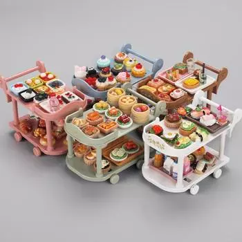 С моделью еды Мини-кухонные тележки Тележки Еда и игра Маленькая тележка для еды Игрушечный домик розовый