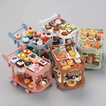 С моделью еды Мини-кухонные тележки Тележки Еда и игра Маленькая тележка для еды Домашний декор зелёный