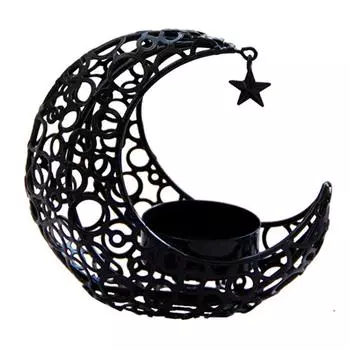 S# Mtal Croissant Bougeoir Art Artisanat Lune Bougie Coupe pour Bureau tude Ch Black