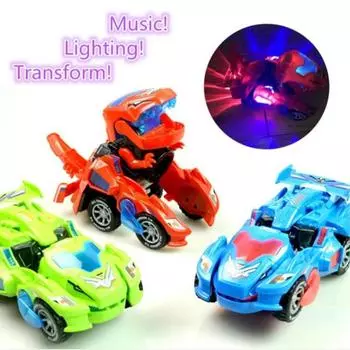 С музыкой Переворот на 360 градусов Форма динозавра Светодиод Автоматическая деформация Детский подарок Игрушечная машинка Дети зелёный