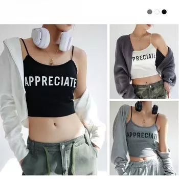 С нагрудной подкладкой с защитой от проникновения на груди снизу жилет-халтер женский летний новый хлопок для ношения на улице сексуальный топ сзади One size