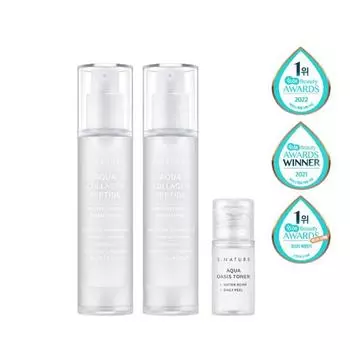 S.NATURE Aqua Collagen Peptide Triple Gel Essence 50 мл*2 шт + тонер 12 мл, Антивозрастная, корейская косметика, Kbeauty, пробник