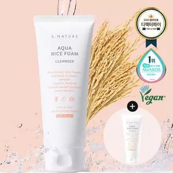 S-Nature Aqua Rice Слабокислотная очищающая пенка 160 мл, специальная (+20мл)