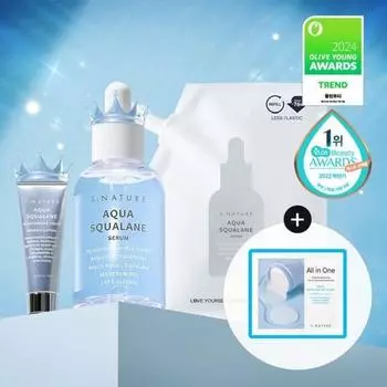 S Nature [Награда 2024 г.] Сыворотка S Nature Aqua Squalane 50 мл, наградной проект + сменный блок 50 мл + увлажняющий крем 10 мл + 2 успокаивающие подушечки Serum 50ml Award Project
