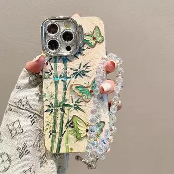 С невидимым кронштейном объектива защитная пленка чехол для телефона для iPhone 15 14 Plus 11 12 13 Pro Max 12pro 14pro зеленый бамбуковый узор бабочки задняя крышка for iphone 11 зелёный