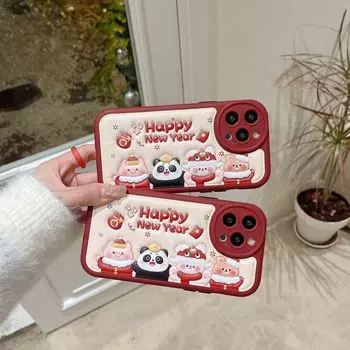 С Новым 2023 годом кожаный чехол для телефона с рисунком животного, медведя, кролика, свиньи, панды, панды для Iphone 13 12 11 Promax 14 Pro Max, задняя крышка For iphone 14pro