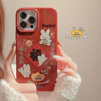 С Новым 2023 годом кролик мультфильм смайлик богатый милый чехол для телефона для Iphone Xr Xsmax X 11 12 Promax Xsmax Xr X 14 Pro Max 13 чехол For iphone 12promax