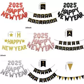 С Новым годом 2025 Алюминиевые фольгированные шары Бумажные баннеры Украшение сцены для вечеринки в Новый год Украшение торгового центра Товары для вечеринок Paper flag A