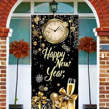 С Новым годом, дверная крышка, черное золото, роскошная тема 2025, новогодняя вечеринка, наружное украшение входной двери, фотофон, принадлежности