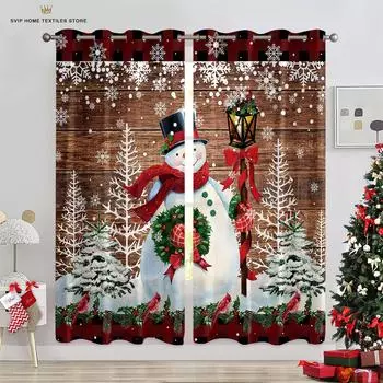 С Новым годом, роскошные тонкие оконные шторы, рождественские украшения для дома, гостиной, спальни W50X130H(CM)X2PCS&Grommet Top