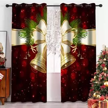 С Новым годом, рождественские шторы, рождественские колокольчики, красные праздничные шторы, 2 панели, роскошная гостиная, спальня, балкон, кухня, декор W50xH130(CM)x2pcs&Hook
