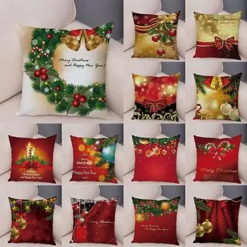 С Новым годом, Рождественские украшения, наволочка с принтом для дома, гостиной, украшения дивана, квадратная наволочка 45x45 см 40X40CM