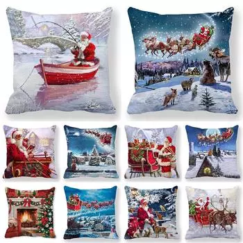 С Новым годом Санта-Клаус наволочка с принтом для дома, гостиной, дивана, украшение, наволочка 45x45 см 40X40CM