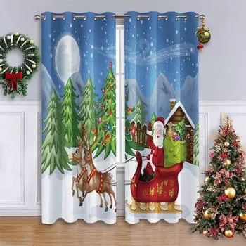 С Новым годом Санта Серебряная Снежинка Рождественская елка Тонкие оконные шторы для гостиной спальни Декор 2 шт Бесплатная доставка 100W130H(CM)40x51in&Rod Pocket