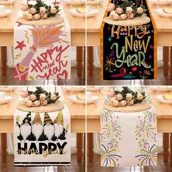 С Новым годом скатерть для стола, новогоднее украшение для ресторана, атмосферная скатерть, льняная пятностойкая настольная флаг 33x183cm