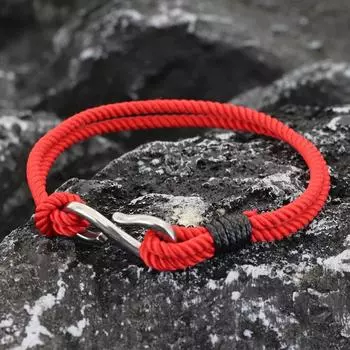 S-образный рыболовный крючок двухслойный браслет для мужчин и женщин ручная работа миланская веревка нержавеющая сталь ручная веревка пляжные украшения аксессуары 20.5cm/8.07inch чёрный