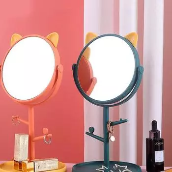 С откидной подставкой настольное зеркало для макияжа одностороннее настольное зеркало милое кошачье ушка зеркало для макияжа дома Style4
