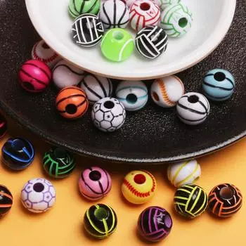 С отверстием 15,5 мм акриловые футбольные бусины, подвески круглые 11 мм, баскетбольные браслеты, принадлежности для изготовления ювелирных изделий, 5 шт., свободные бусины, футбольный мяч Style 1