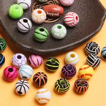 С отверстием 5 шт. россыпью бусин 11 мм подвески круглые футбольные мячи баскетбольные акриловые браслеты принадлежности для изготовления ювелирных изделий футбольные бусины 15,5 мм Style 2