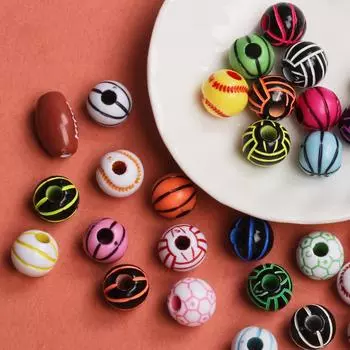 С отверстием футбольный мяч 11 мм браслеты принадлежности для изготовления ювелирных изделий свободные бусины акриловые подвески круглые 15,5 мм футбольные бусины 5 шт. баскетбольный мяч Style 15