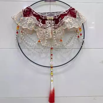 С платьем для верховой езды, облачным плечом, красная женская одежда ханьфу и детская одежда с поддельным воротником, китайский воротник, бахромчатая шаль, вышитая