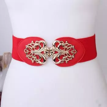 С платьем Женский эластичный широкий пояс-печать Эластичный женский широкий пояс Декоративный красный