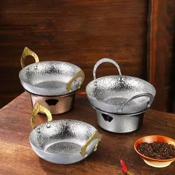 с плитой тайский горячий горшок неглубокий дизайн корейский горшок рамен многоцелевой супница ресторан 20cm-Silver No Stove