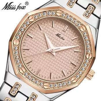 С подарочной коробкой Лучшие роскошные часы MISSFOX Модные золотые водонепроницаемые часы Кварцевые часы