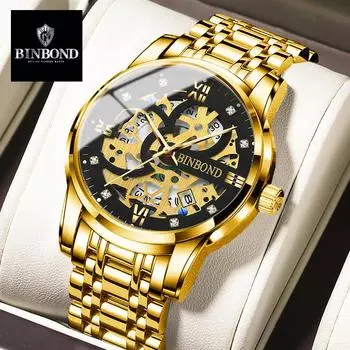 С подарочной коробкой мужские часы с полыми бриллиантами модные светящиеся мужские часы мужские часы кварцевые часы